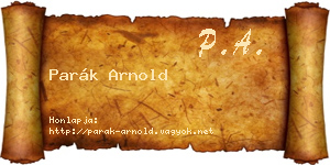 Parák Arnold névjegykártya